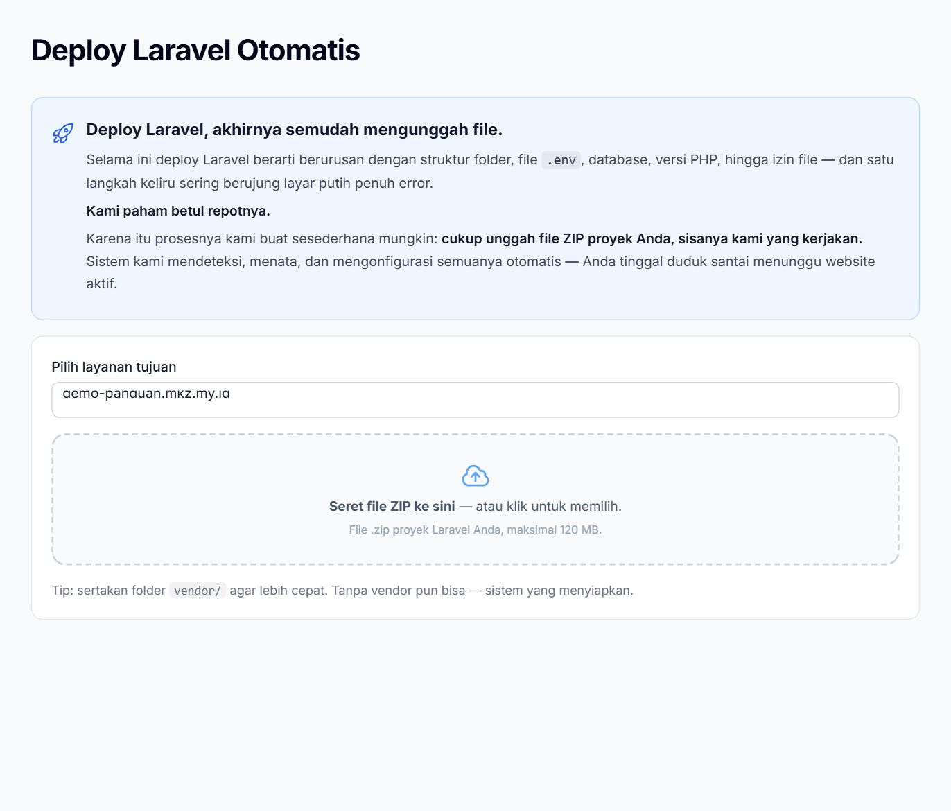 Halaman Deploy Laravel Otomatis